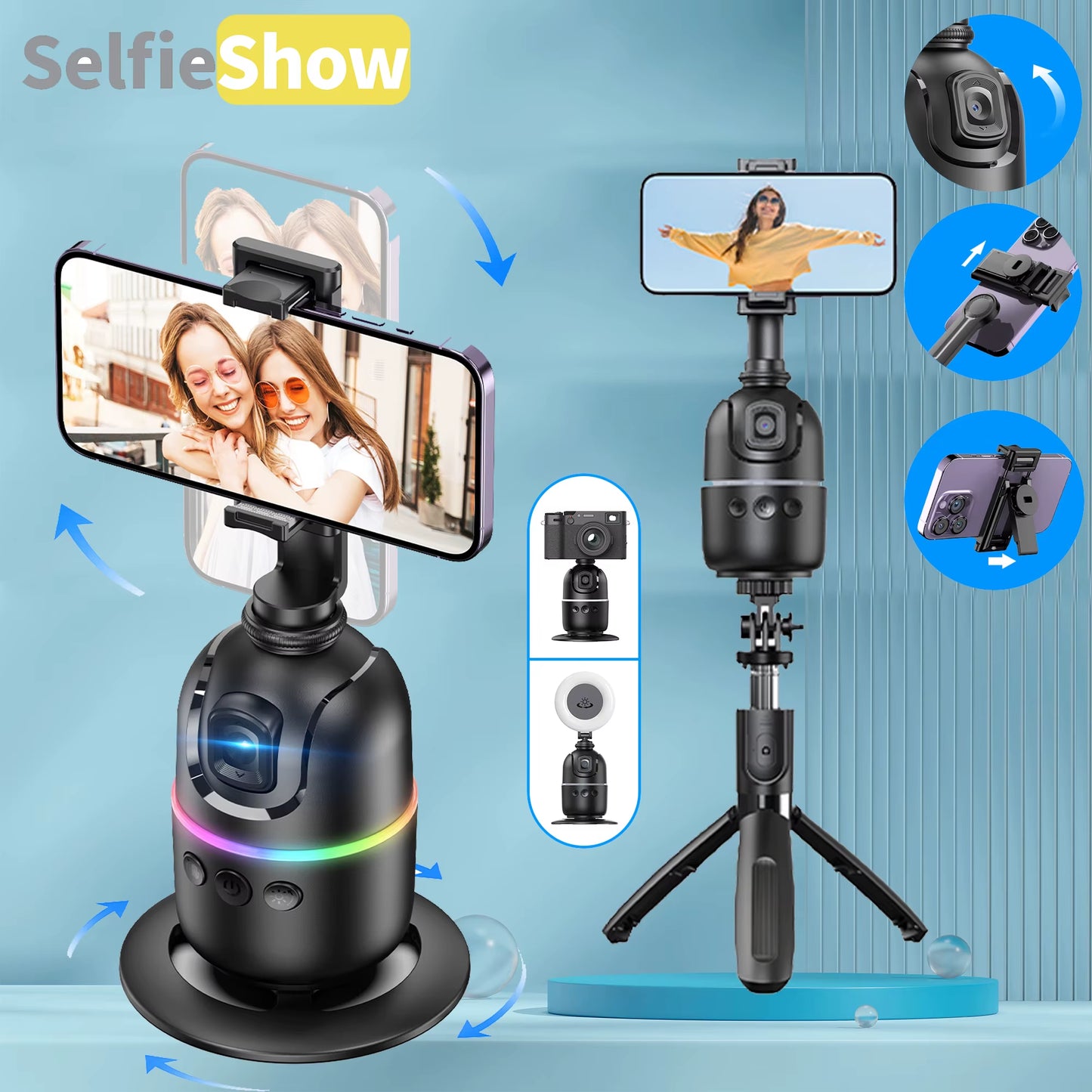P03 Stabilizer 360°Auto Smart Face Tracking AI Gimbal Desktop Cell Phone Holder Tripod for Camera Smartphone Video Vlog Live