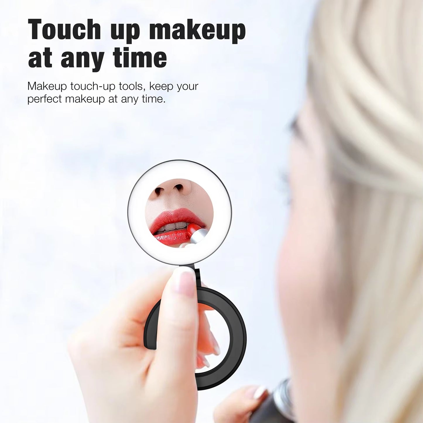 Magnetic Phone Selfie Lights Portable LED Cellphone Ring Light with Built-In Mirror 180° Foldable Phone Flashes for Magsafe