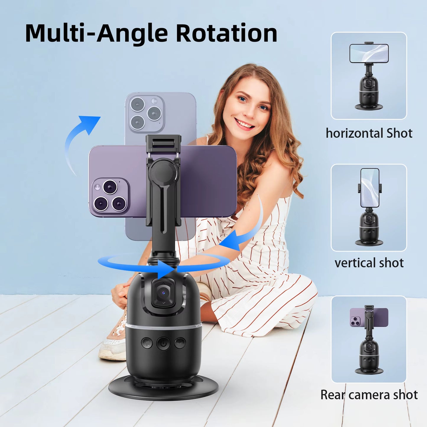 P03 Stabilizer 360°Auto Smart Face Tracking AI Gimbal Desktop Cell Phone Holder Tripod for Camera Smartphone Video Vlog Live