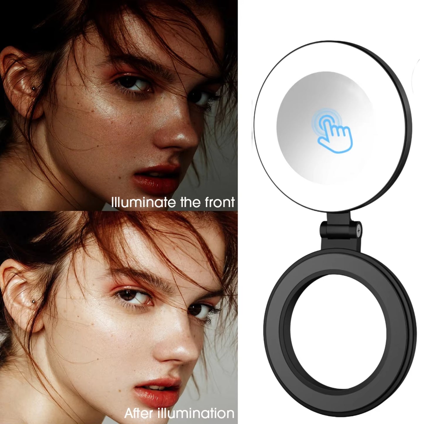 Magnetic Phone Selfie Lights Portable LED Cellphone Ring Light with Built-In Mirror 180° Foldable Phone Flashes for Magsafe