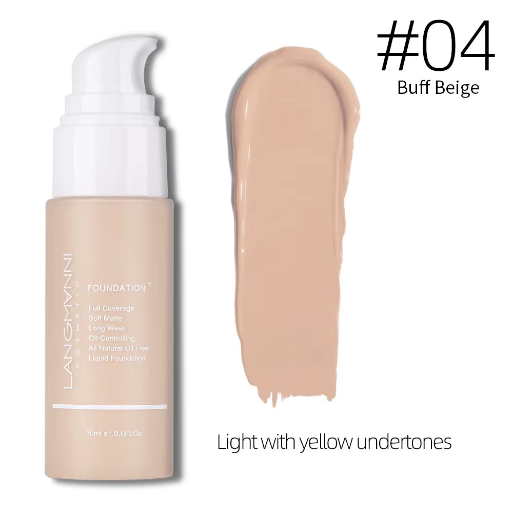Liquid Foundation Cream for Face Concealer Oil Control Waterproof High Coverage Makeup Long-Lasting Natural Facial Cosmetics