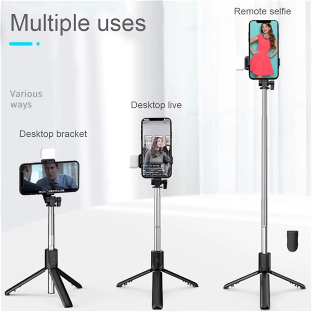 Portable Wireless Selfie Stick Tripod Stand with Light Bluetooth Remote Extendable Tripod for Mobile Phone Tiktok Live Streaming