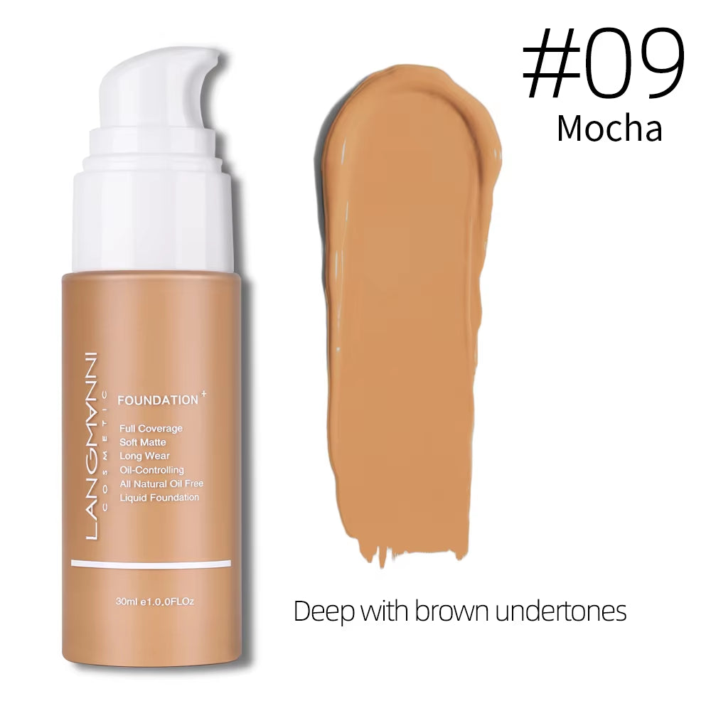 Liquid Foundation Cream for Face Concealer Oil Control Waterproof High Coverage Makeup Long-Lasting Natural Facial Cosmetics