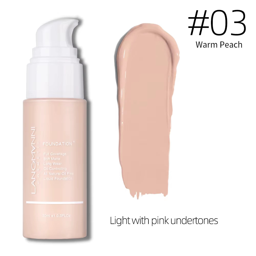 Liquid Foundation Cream for Face Concealer Oil Control Waterproof High Coverage Makeup Long-Lasting Natural Facial Cosmetics