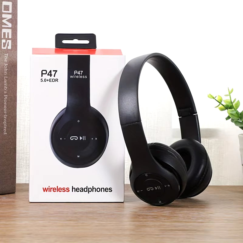 P47 Bluetooth 5.0 Wireless Headphone Foldable HIFI Stereo Bass Earphone Kid Helmet Gift with Mic USB Adaptor for Iphone Game