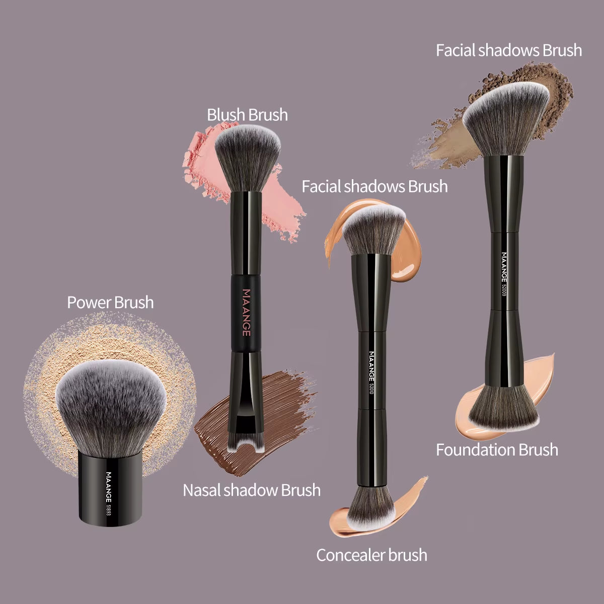 4Pcs High-End Makeup Brushes Set Dual-Head Foundation Brush Blush Contour Concealer Brush Nose Shadow Pro Brush for Gift