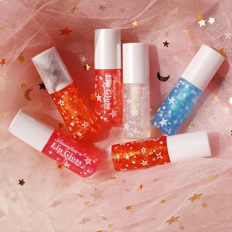 6Pcs Mini Pearl Lip Gloss Lip Glaze Orange Pink Full Shining Lip Glaze Set