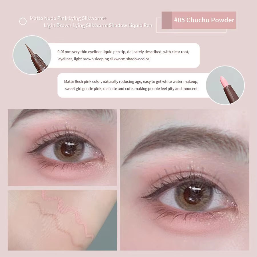 Double Head Eyeliner Pen Very Fine Tip Lying Silkworm Eye Brightening Waterproof and Durable Not Easy to Halo Dye Natural