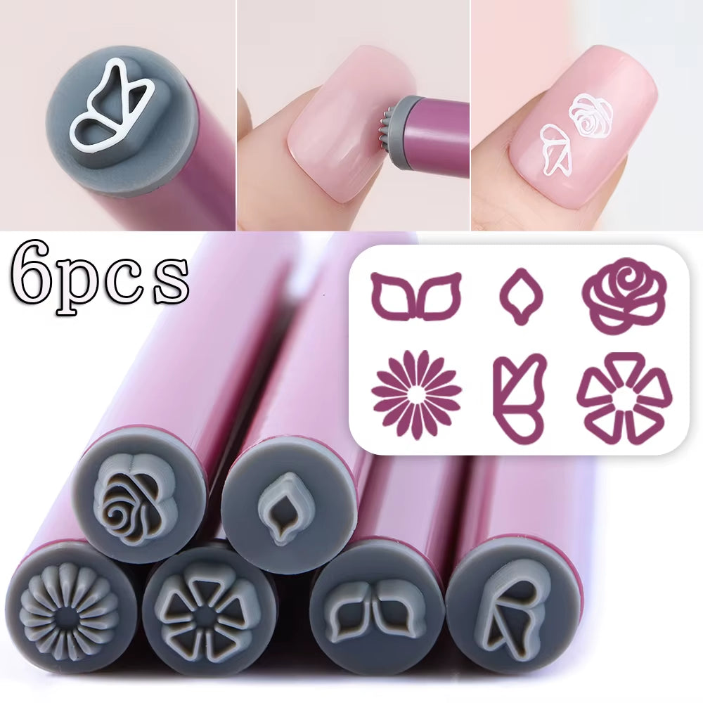 4/6/10/20Pcs Purple Nail Art Stamping Pens DIY Flower Graffiti Drawing Pen Nail Art Printing Templates Precision Nail Stamp Tool