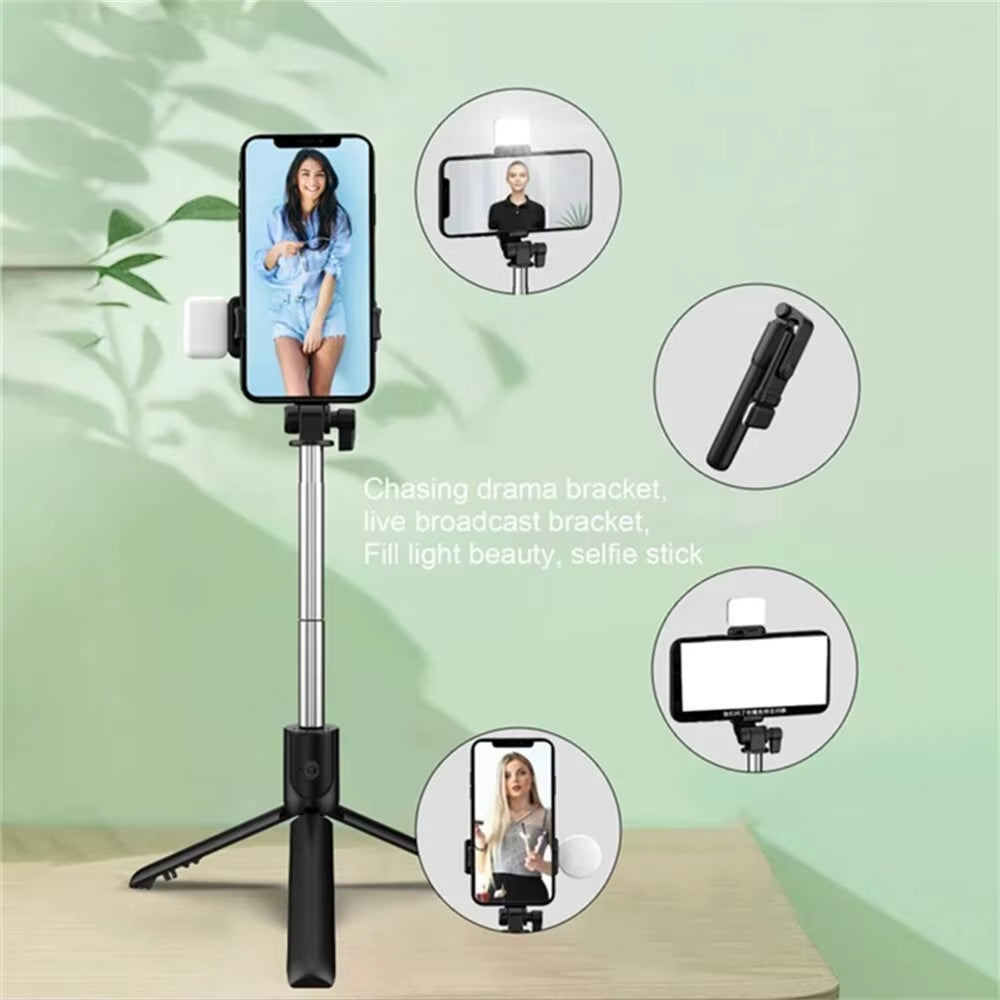 Portable Wireless Selfie Stick Tripod Stand with Light Bluetooth Remote Extendable Tripod for Mobile Phone Tiktok Live Streaming