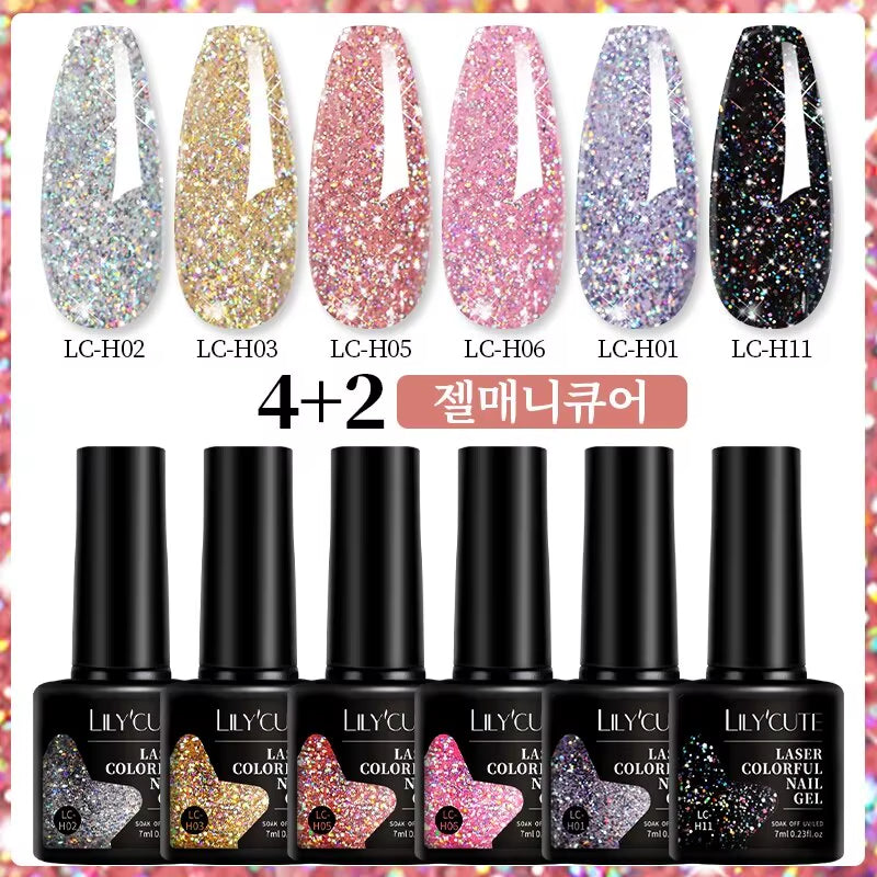 7Ml 6Pcs/Set Glitter Gel Nail Polish Vernis Semi Permanent Glitter Polish DIY Nail Art Soak off LED UV Gel