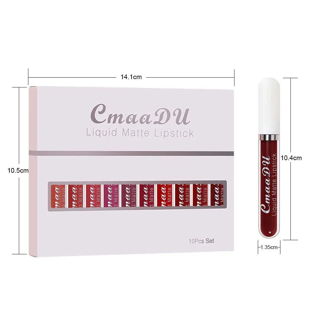 10Pcs/Set Velvet Matte Durable Waterproof Easy Color Non-Stick Cup Texture Silky Saturation High Lip Gloss