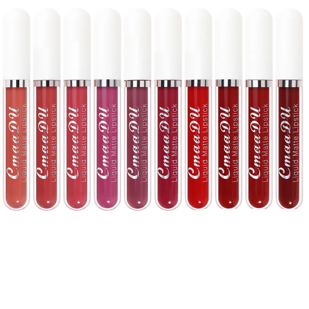 10Pcs/Set Velvet Matte Durable Waterproof Easy Color Non-Stick Cup Texture Silky Saturation High Lip Gloss