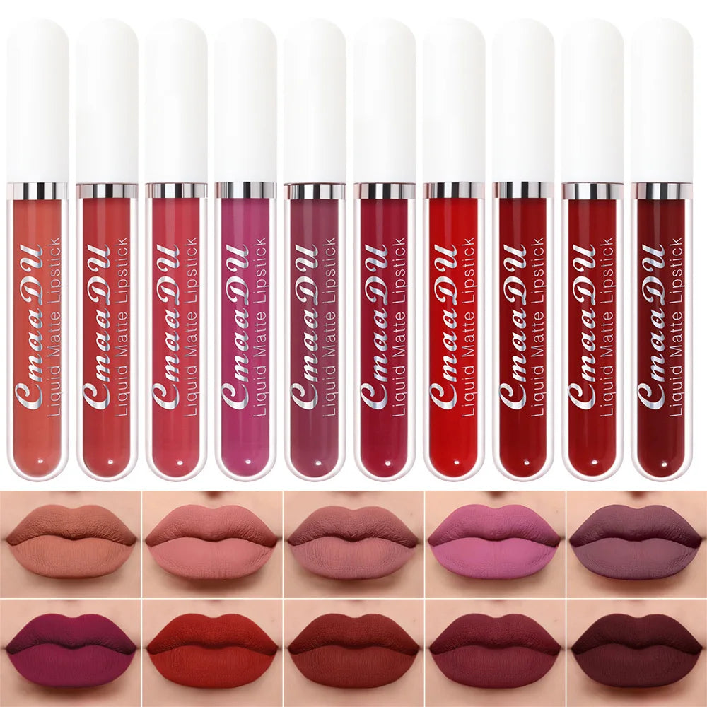 10Pcs/Set Velvet Matte Durable Waterproof Easy Color Non-Stick Cup Texture Silky Saturation High Lip Gloss