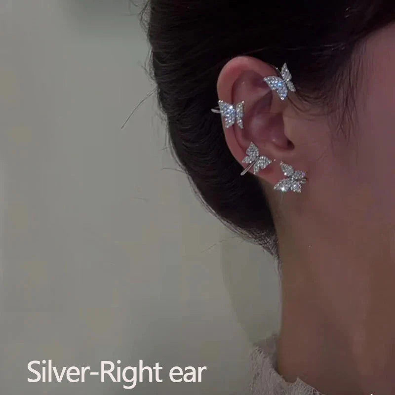 Korean Style Butterfly Ear Clips without Piercing for Women Sparkling Zircon Ear Cuff Clip Earrings Wedding Party Jewelry Gifts