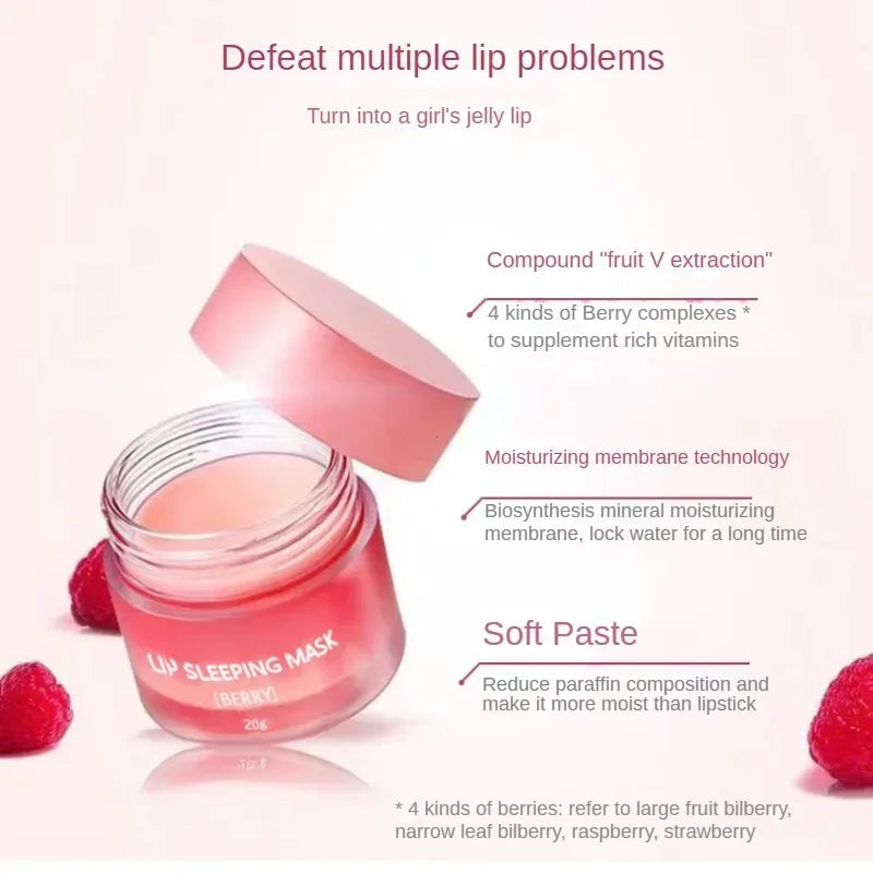 20G South Korea Lip Sleep Mask Night Sleep Maintenance Moisturizing Lip Gloss Bleach Cream Nourishing Lip Care Strawberry