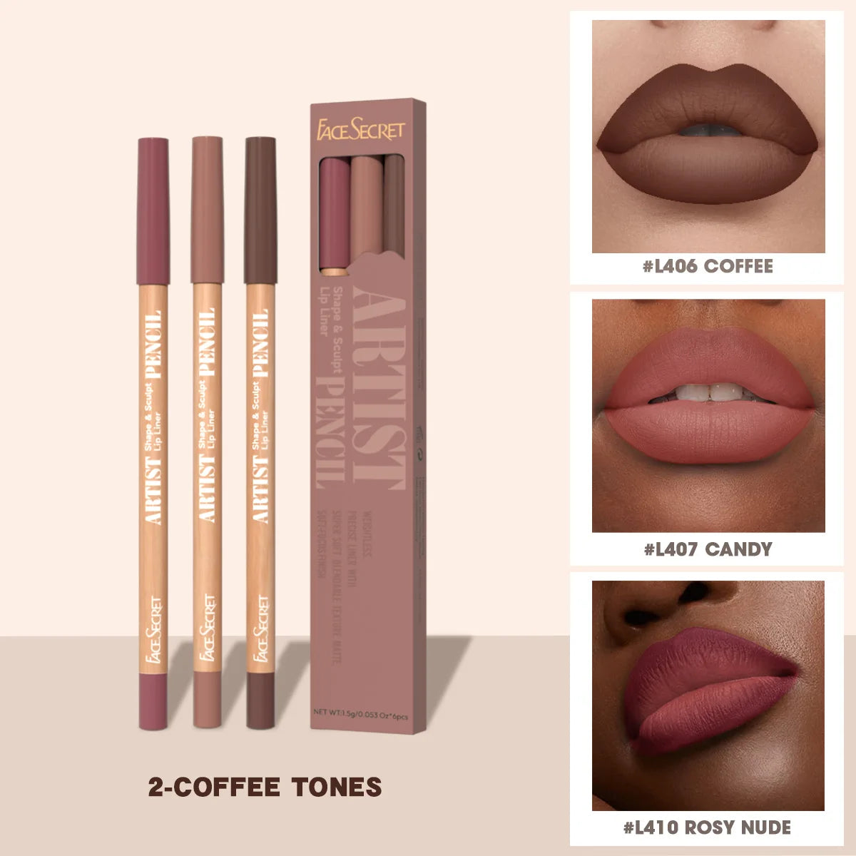 FACE SECRET 4Pcs/Set,Moisturizing Fresh Lightweight Plumping Lip Gloss with Brown Lipliner Set Non-Sticky Liquid Lipstick Makeup