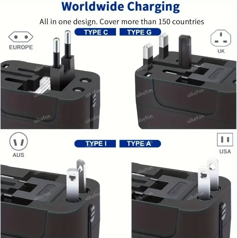 Foldable All-In-One Universal Travel Adapter EU UK US AU Power Charger Adapter Outlet Converter Socket with Dual USB 2.1A Port
