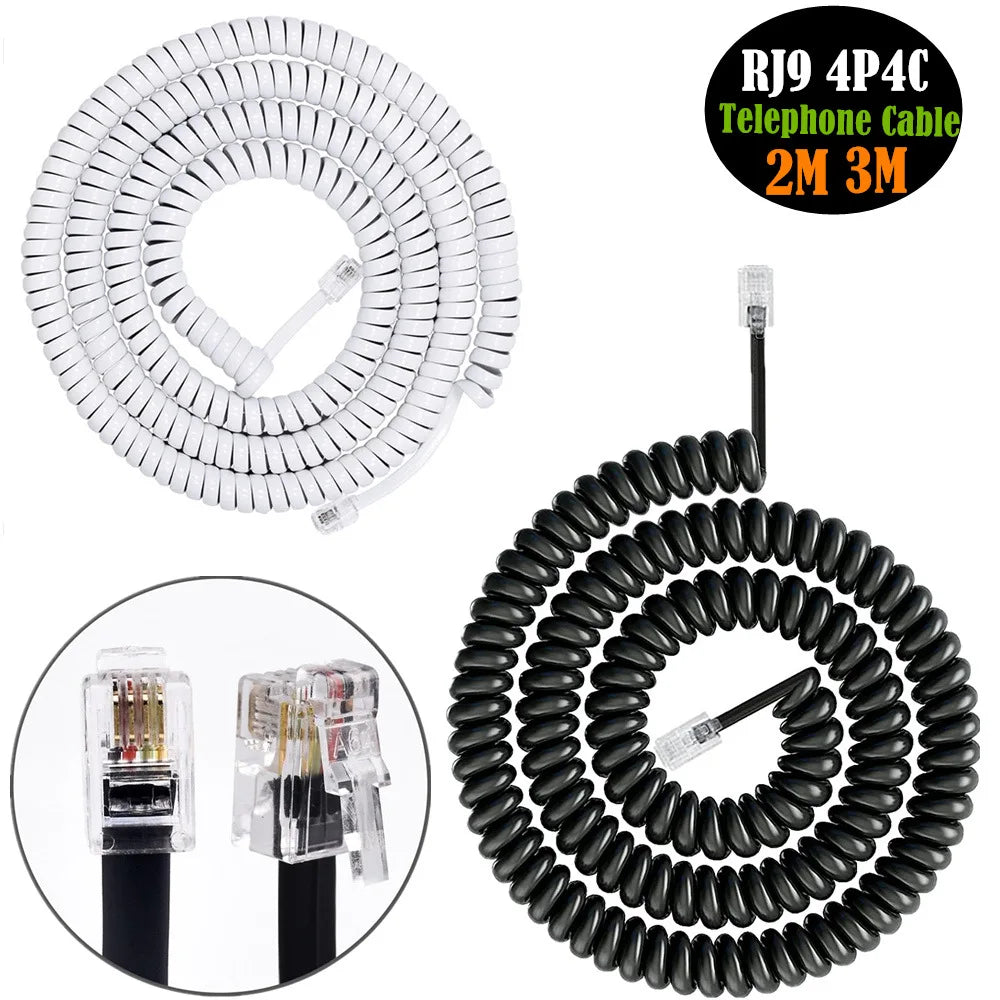 RJ9 4P4C Telephone Accessory Phone Cord Landline Uncoiled Coiled Landline Telephone Handset Cord Line RJ11 RJ22 Cable 2M/3M
