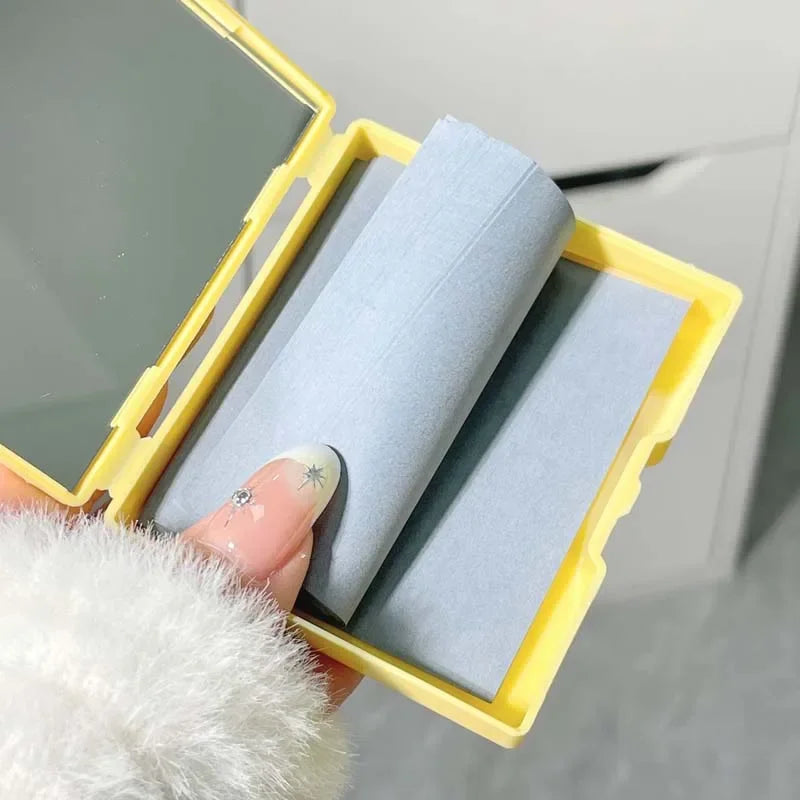 100Pcs/Box Face Oil Blotting Paper Portable Makeup Puff Matting Wipes Oil Control Oil-Absorbing Face Cleaning Tools with Mirror