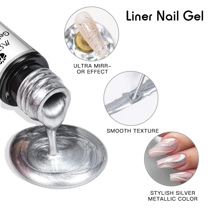3Pc Glitter Liner Nail Gel Polish Set Silver Gold DIY Nail Art Semi Permanent Painting Gel Kit Long Lasting Soak off UV Vanrish