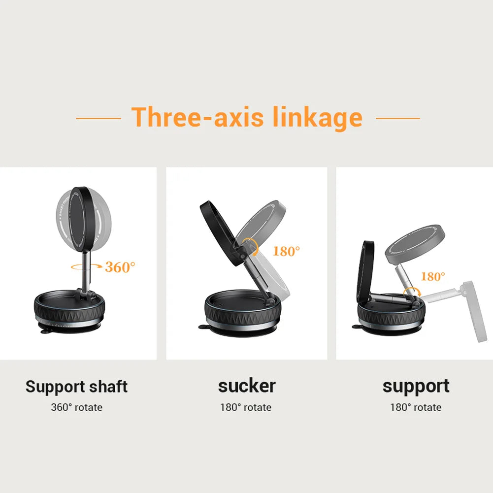 360° Adjustable Vacuum Magnetic Suction Cup Phone Holder Double Sided Magnetic Car Phone Holder Folding Stand for Magsafe Iphone