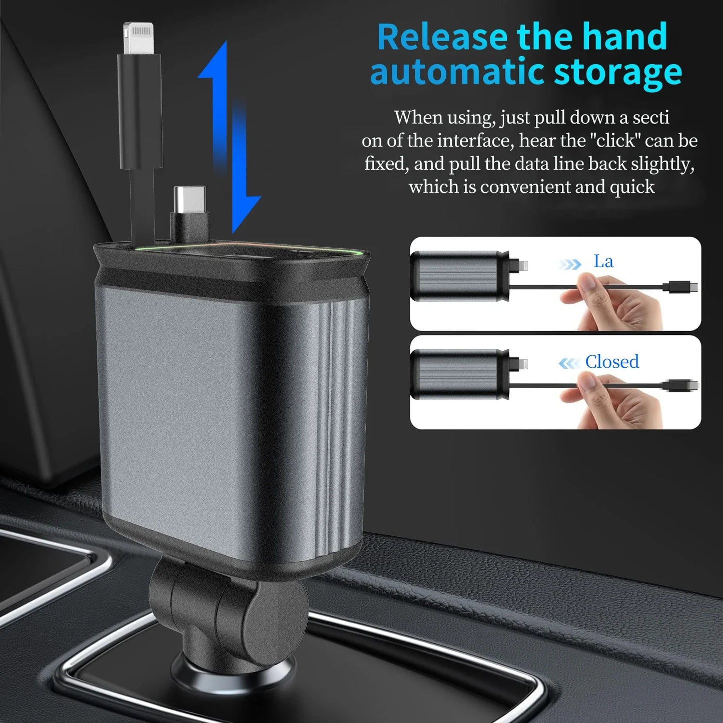 120W Super Fast Car Charger with 2 Scalable Cables & 2 Charge Ports,Roof Starlight,Voltage PD 30W Fast Charging for IOS Android