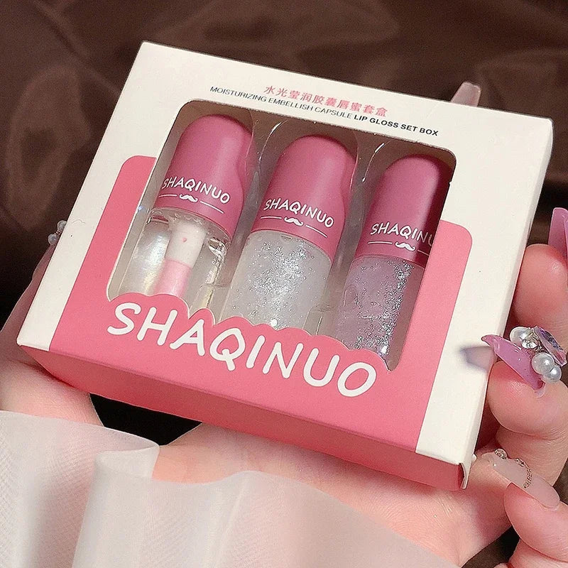 3PCS Lip Gloss Color Change Crystal Jelly Lipglaze Transparent Glass Lip Oil Moisturizing Glitter Liquid Lipstick Lip Cosmetics