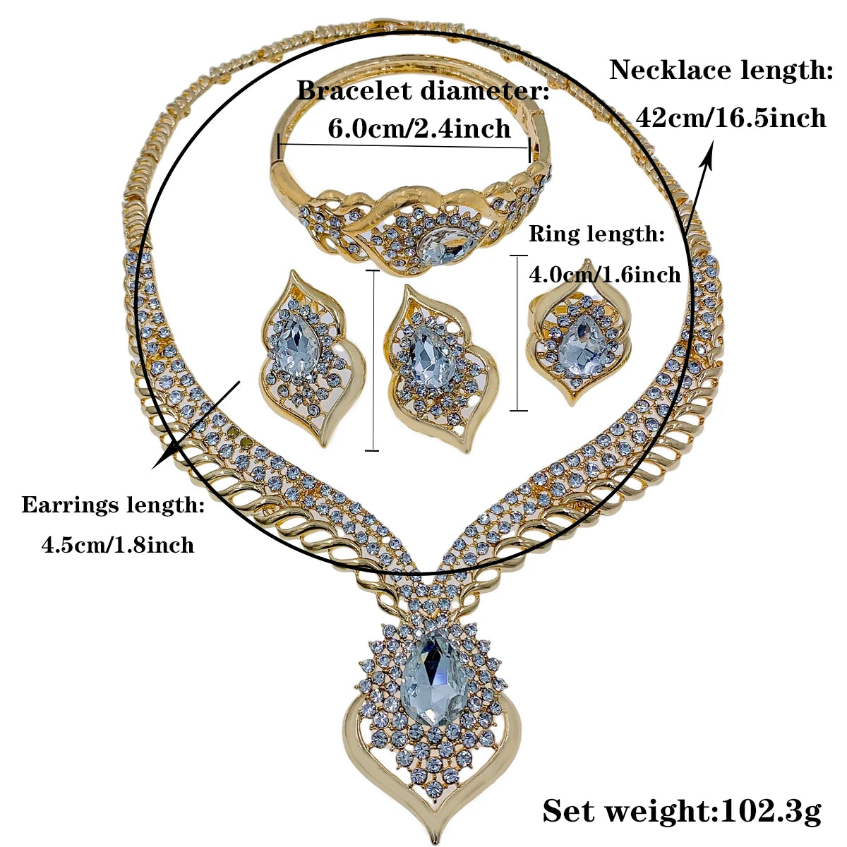 Fashion Dubai Jewelry Sets for Women Gold Color Zircon Necklace Earrings Bracelet Ring Wedding Bridal Party Accessories