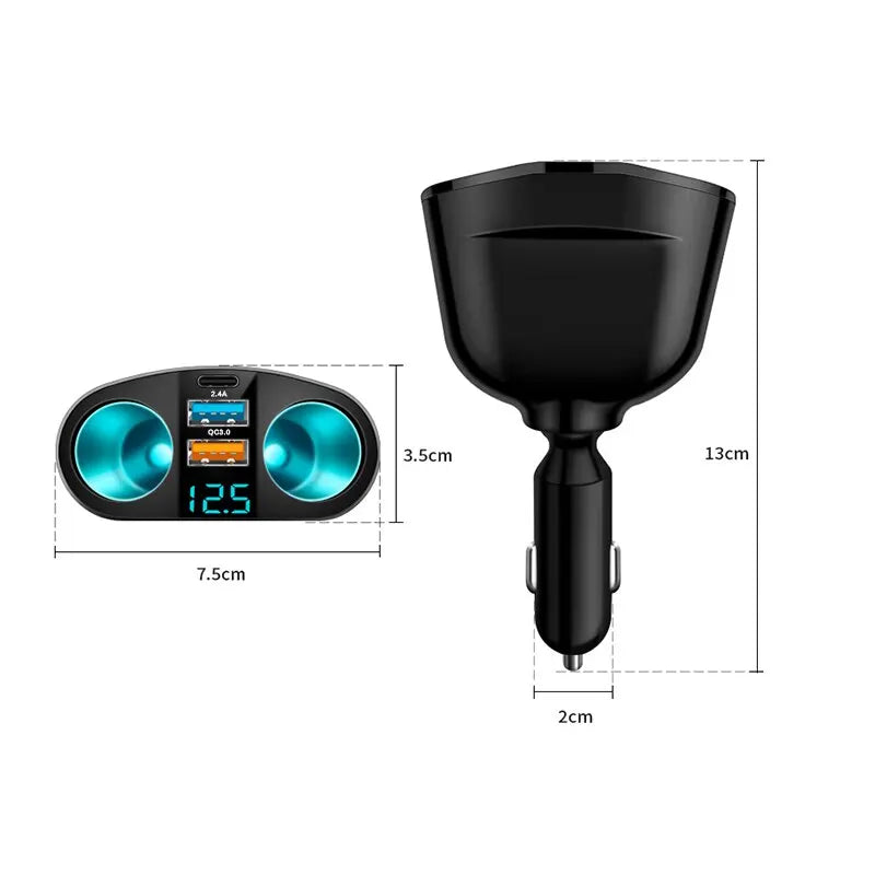 Multiple Devices Can Be Charged at the Same Time with Digital Display Car Charg Dual-Port Car Charger Adapter