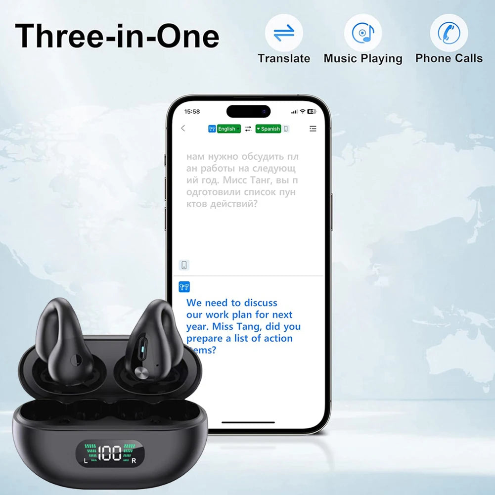 Smart AI Translator Earbuds 144 Language Noise Cancelling Wireless BT Headset Real Time Translation Earphone for Travel Business