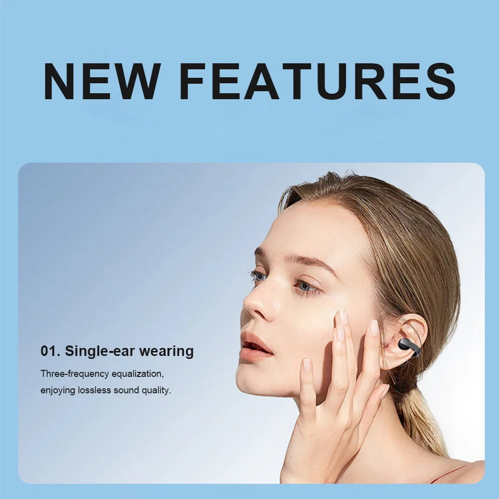 Wireless Ear Clip on Earphone Bluetooth 5.4 Noise Cancelling Hifi Stereo Headset for Running and Sports Activities