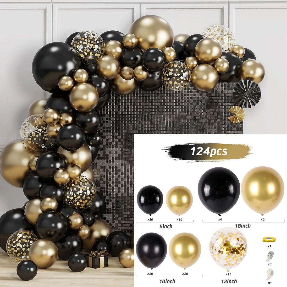 Black and Gold Balloon Garland Arch Set,Suitable for Decorating Graduation Parties,Weddings,Birthday Parties and Other Occasions