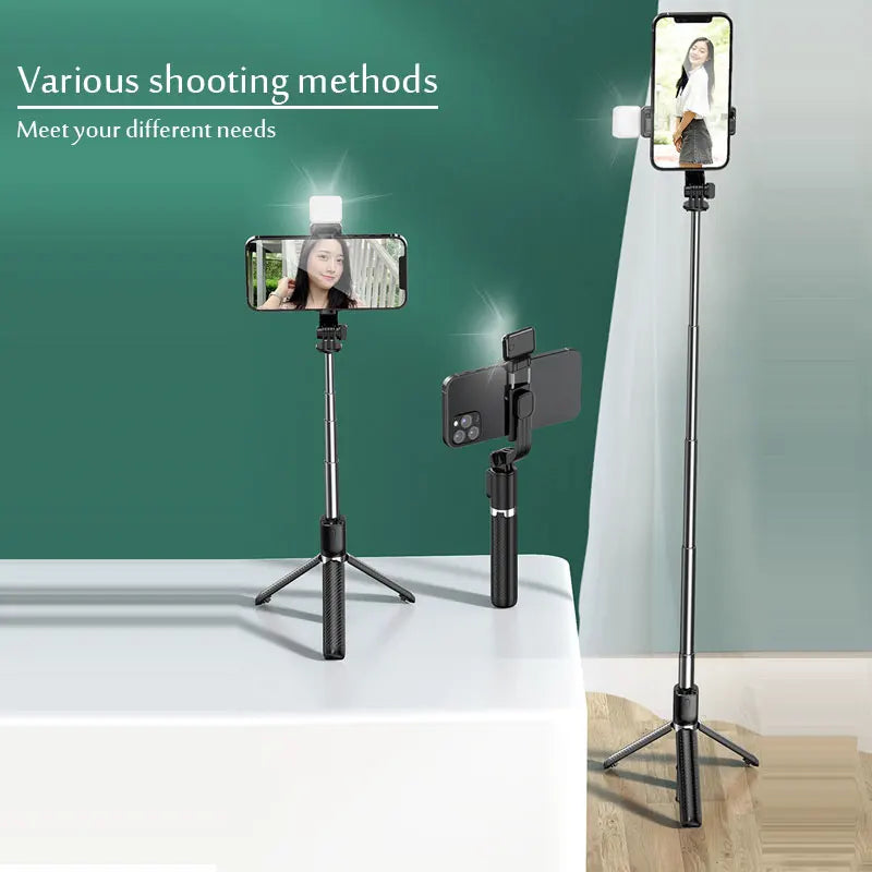 Portable Bluetooth Selfie Stick Retractable Multifunctional 103CM Phone Holdetripod with Selfie Light Wireless Remote Shutter