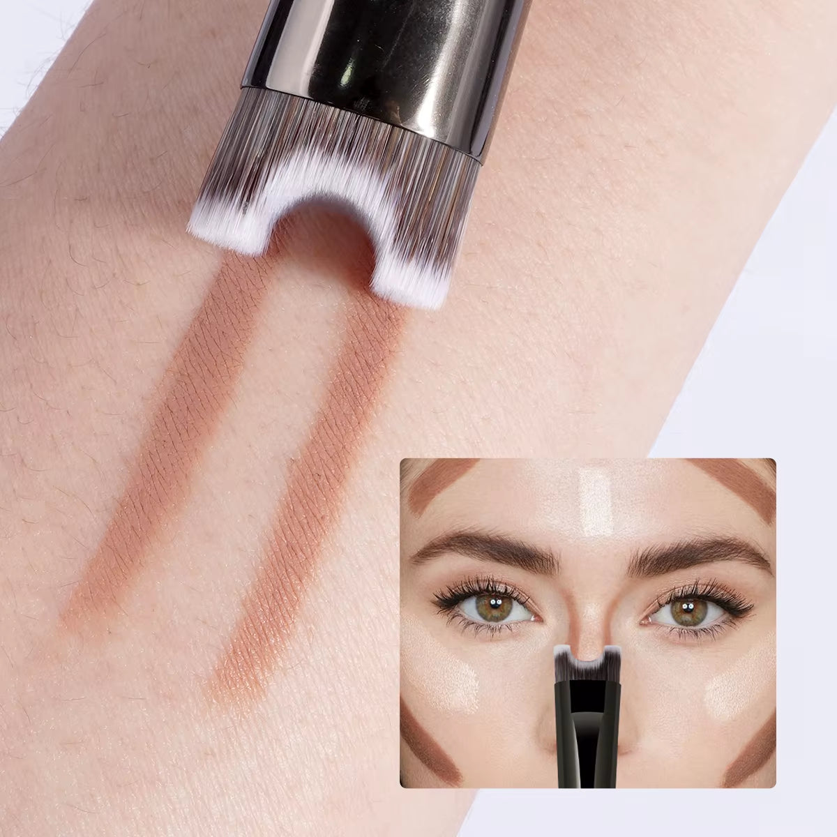 4Pcs High-End Makeup Brushes Set Dual-Head Foundation Brush Blush Contour Concealer Brush Nose Shadow Pro Brush for Gift
