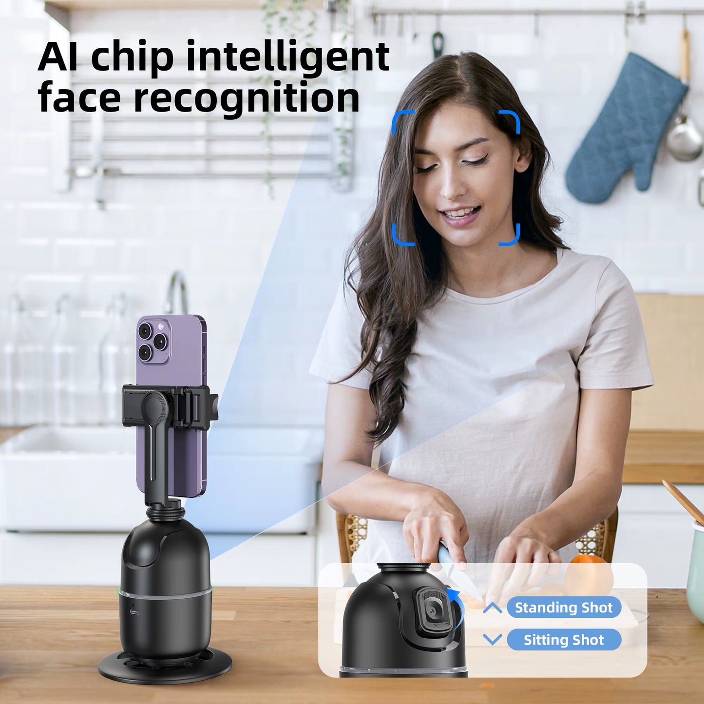 P03 Stabilizer 360°Auto Smart Face Tracking AI Gimbal Desktop Cell Phone Holder Tripod for Camera Smartphone Video Vlog Live