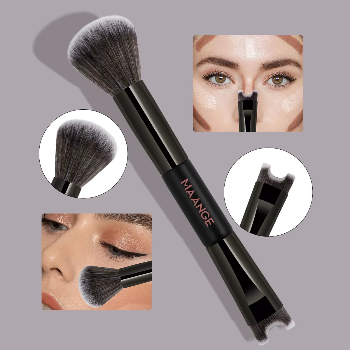 4Pcs High-End Makeup Brushes Set Dual-Head Foundation Brush Blush Contour Concealer Brush Nose Shadow Pro Brush for Gift