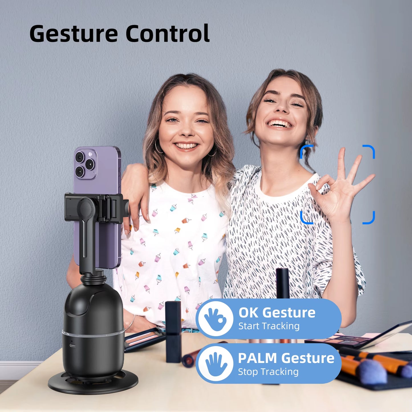 P03 Stabilizer 360°Auto Smart Face Tracking AI Gimbal Desktop Cell Phone Holder Tripod for Camera Smartphone Video Vlog Live