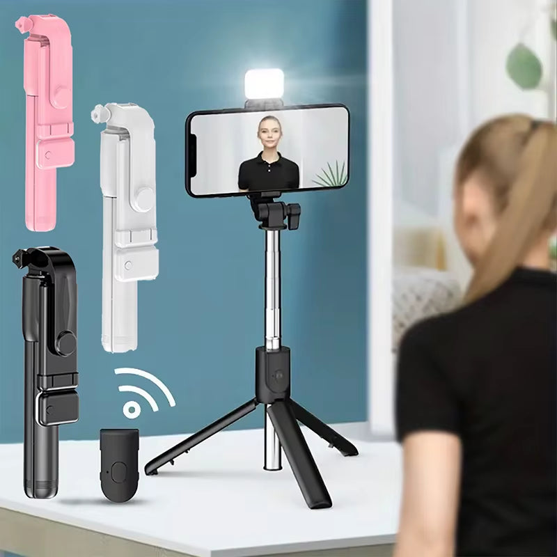 Portable Wireless Selfie Stick Tripod Stand with Light Bluetooth Remote Extendable Tripod for Mobile Phone Tiktok Live Streaming