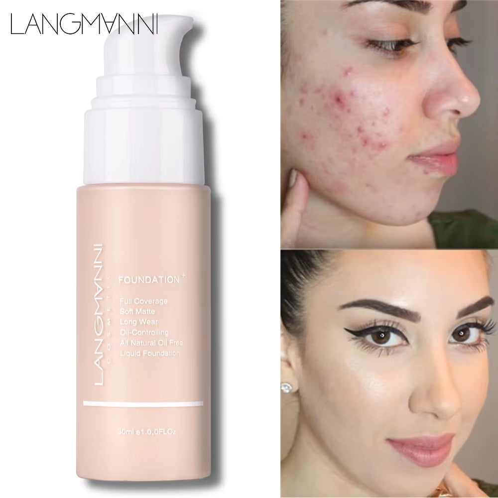 Liquid Foundation Cream for Face Concealer Oil Control Waterproof High Coverage Makeup Long-Lasting Natural Facial Cosmetics