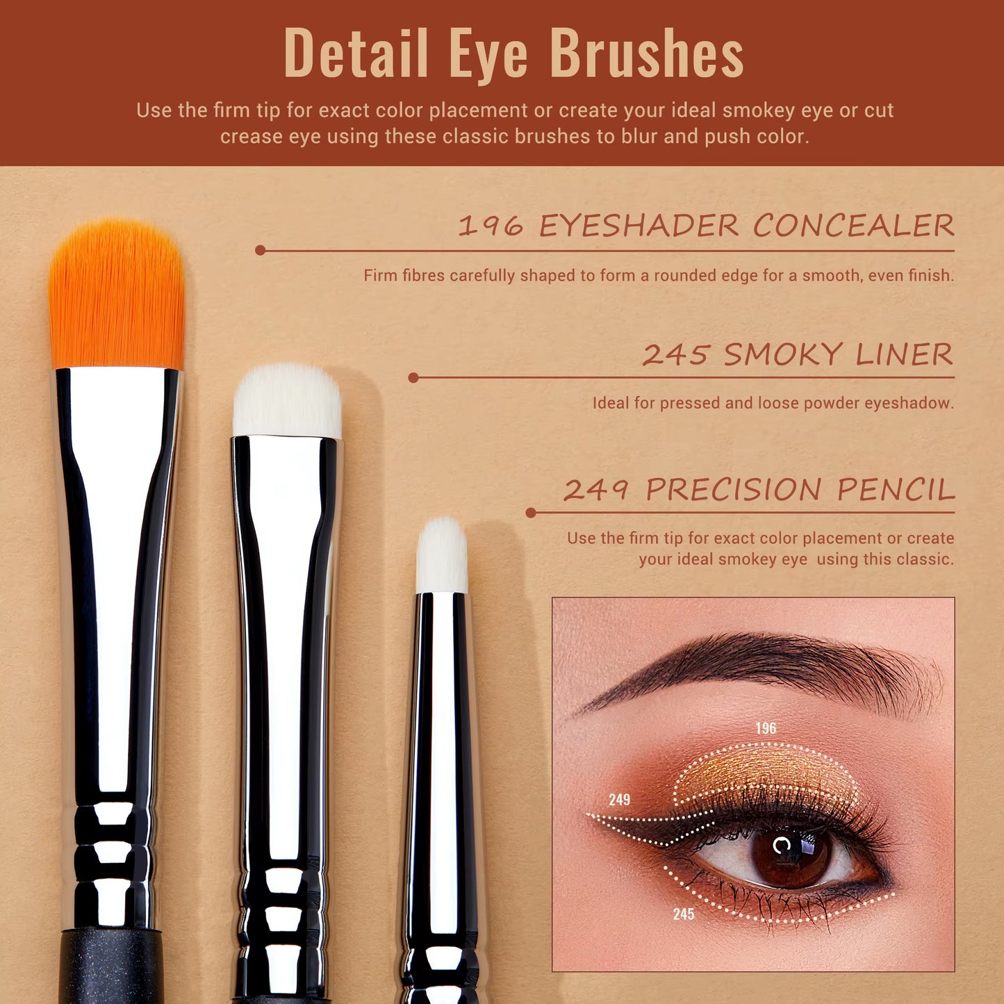 Eyeshadow Brush Set Eye Makeup Brushes Set Synthetic Blending Shader Crease Smoky Concealer Pencil T334