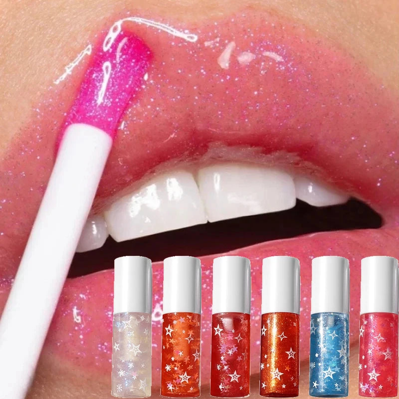 6Pcs Mini Pearl Lip Gloss Lip Glaze Orange Pink Full Shining Lip Glaze Set