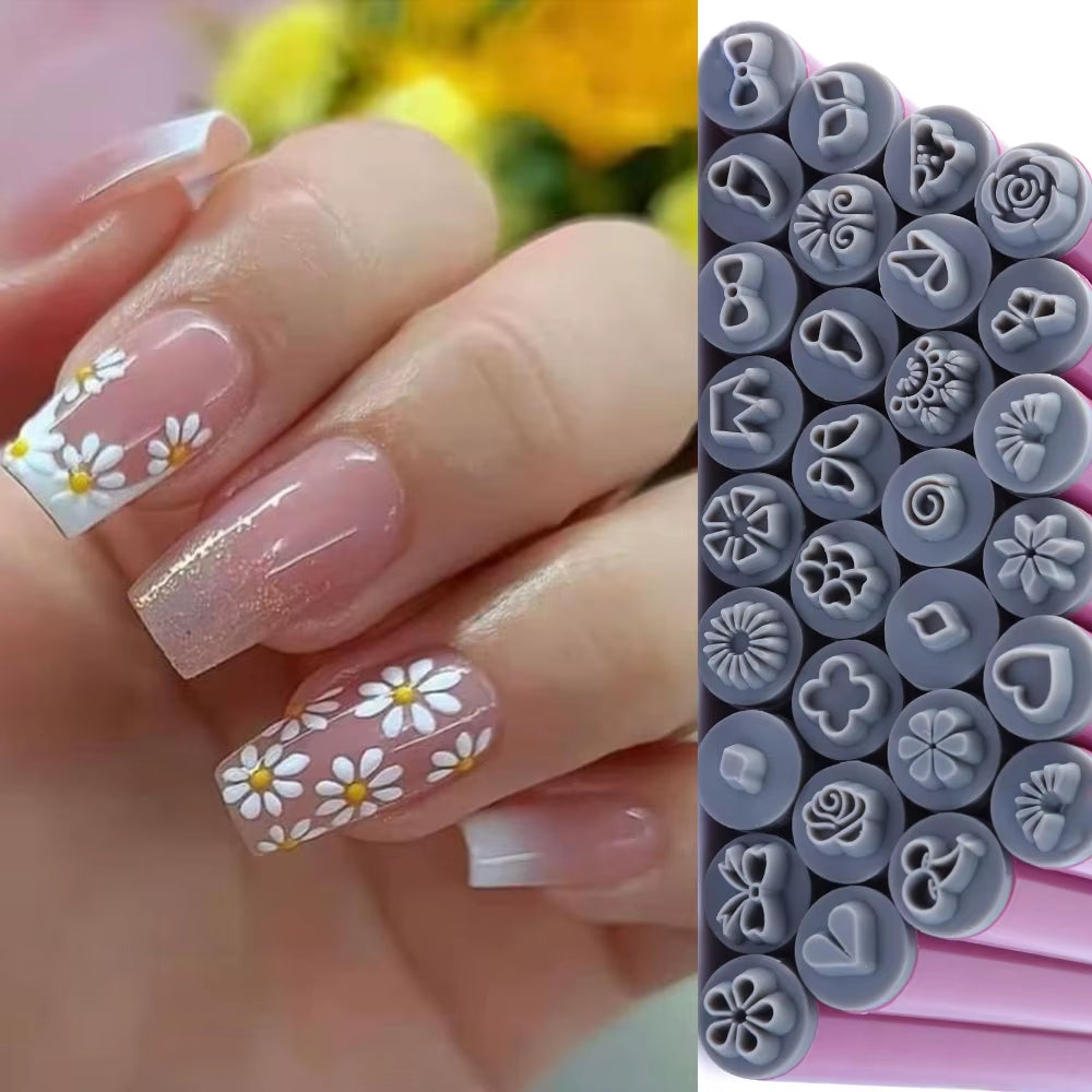 4/6/10/20Pcs Purple Nail Art Stamping Pens DIY Flower Graffiti Drawing Pen Nail Art Printing Templates Precision Nail Stamp Tool