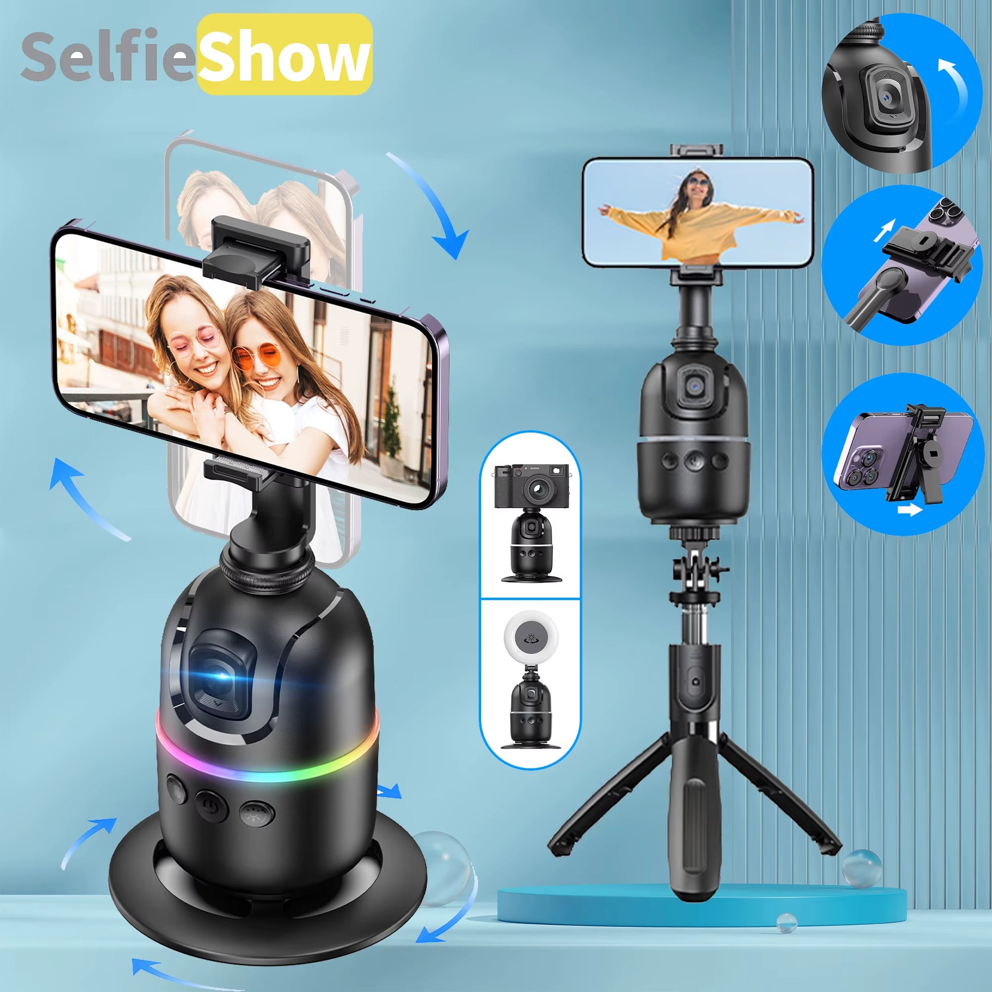 P03 Stabilizer 360°Auto Smart Face Tracking AI Gimbal Desktop Cell Phone Holder Tripod for Camera Smartphone Video Vlog Live