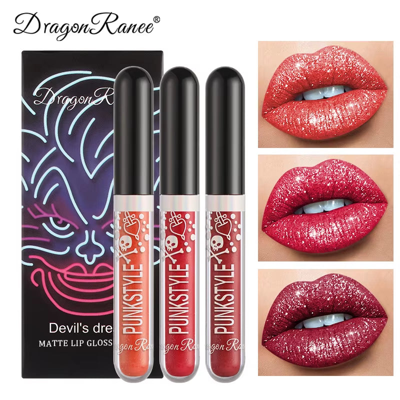 3Pcs Glitter  Waterproof Sexy Blue Purple Black Lip Gloss Shiny Lip Tint Halloween Lip Makeup Tool Korean Cosmetics
