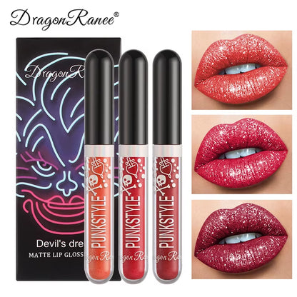 3Pcs Glitter  Waterproof Sexy Blue Purple Black Lip Gloss Shiny Lip Tint Halloween Lip Makeup Tool Korean Cosmetics