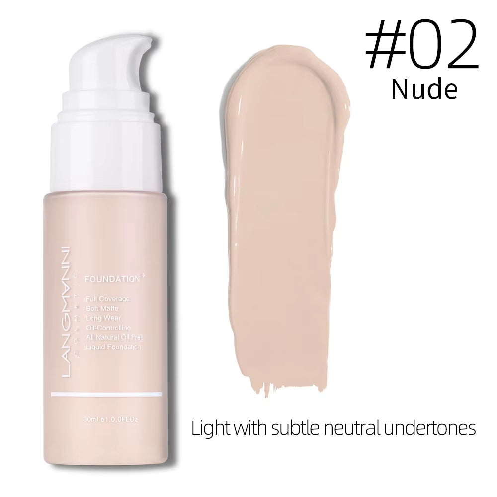 Liquid Foundation Cream for Face Concealer Oil Control Waterproof High Coverage Makeup Long-Lasting Natural Facial Cosmetics