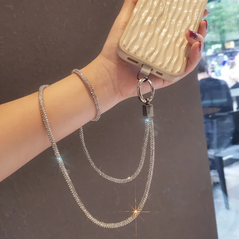 Short Wrist Style Rhinestone Women'S Full Diamond Pendant Clip Style Pendant Mobile Phone Strap Long Neck Strap anti Loss Sling