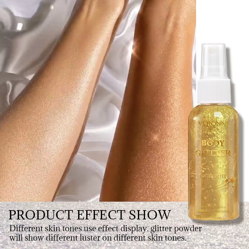 4 Color Shiny Glitter Spray Cosmetics,Liquid Full Body Glow Body Highlighter,Waterproof Long Lasting Face,Body Hair Spray Makeup