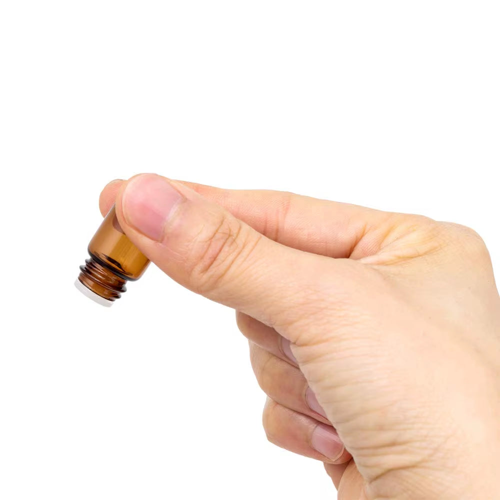 24Pcs 1Ml Small Amber Glass Vials Bottles Containers with Orifice Reducer Black Lid for Doterra Essential Oil Sample Perfume